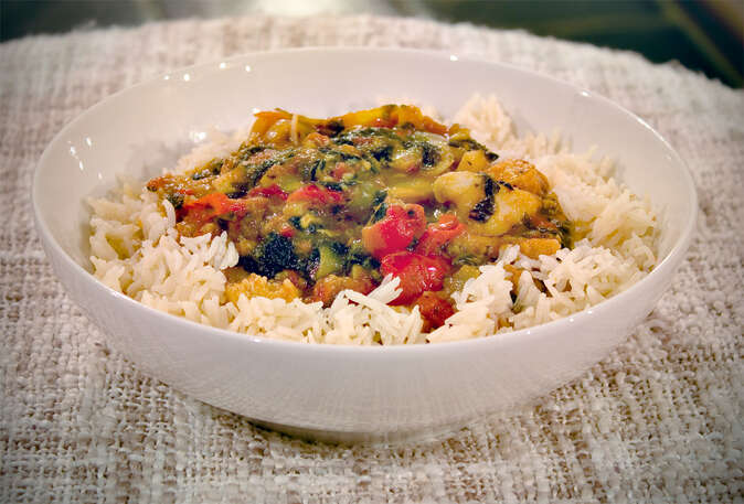 Chicken and Capsicum Royal Stew served on steamed rice