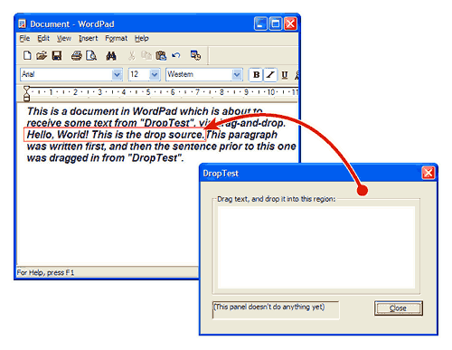 Demonstration of dragging text to another window